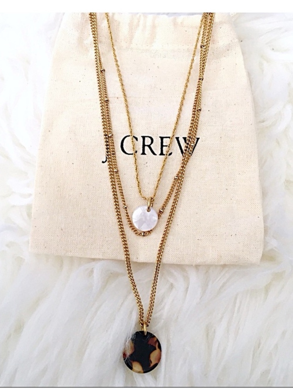 J. Crew Gold and Tortoiseshell with White Disk Layered Necklace